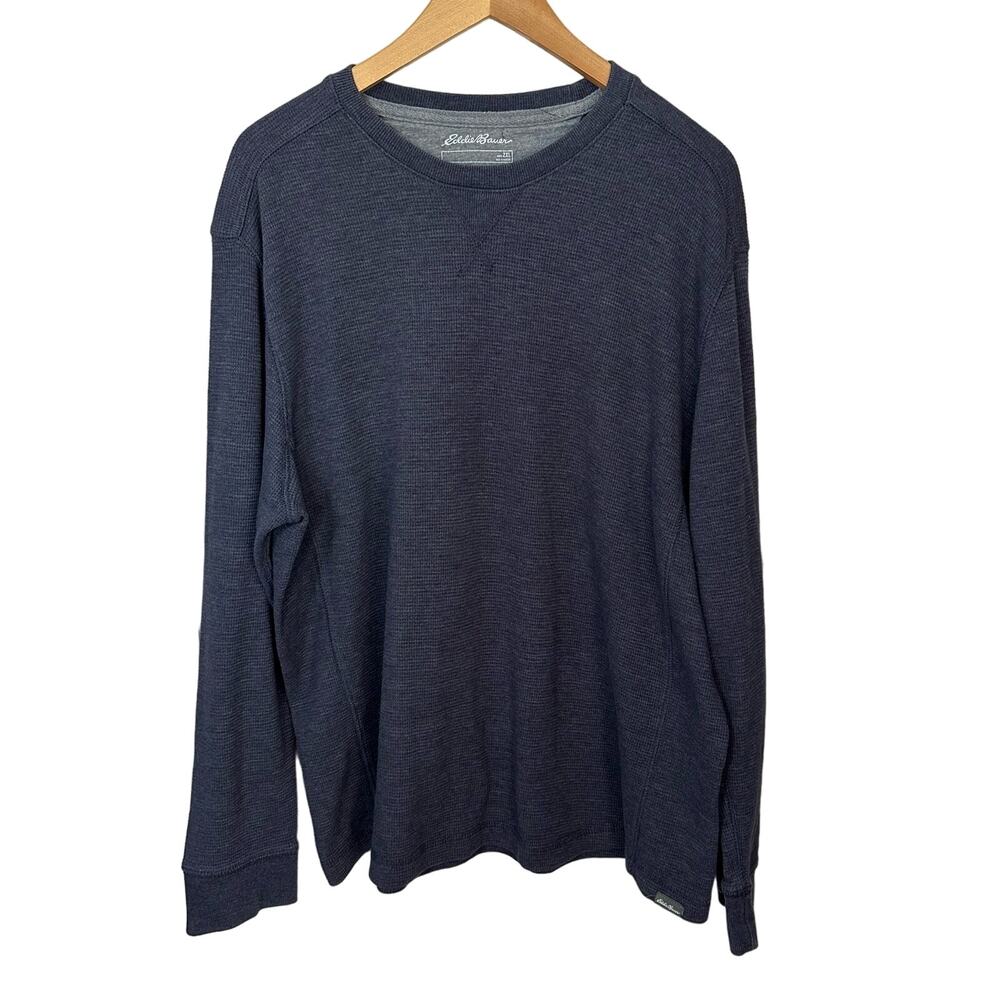 Eddie Bauer Crewneck Shirt Pullover Mens 2XL Waffle Knit Activewear Blue Comfort
